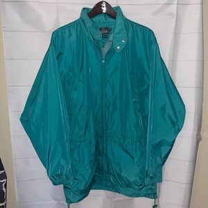Vintage Woolrich Teal Green Zip Up Windbreaker Jacket Packable Hood Men's Size M